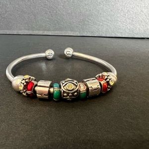 Sterling Silver Cuff Charm Bracelet